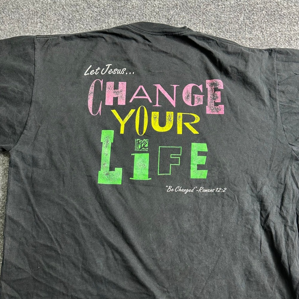 Jerzees T-Shirt Mens Size XL Black 1993 FBC Youth Change Your Life Vintage USA